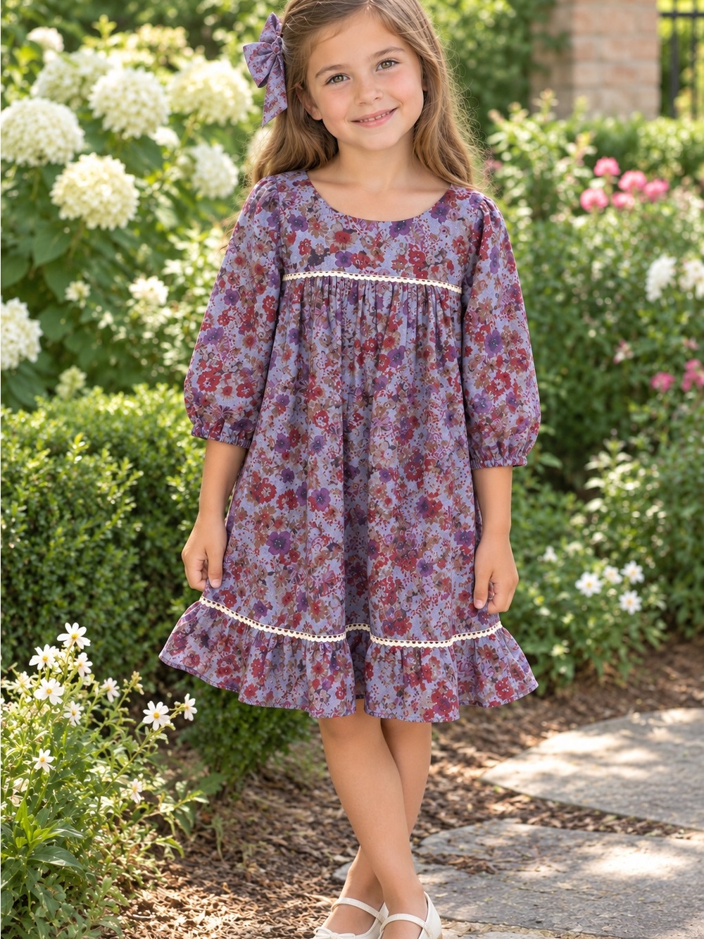 Ele Story 6-7 fall scoop neck floral dress